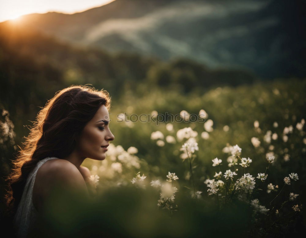 Similar – Image, Stock Photo Man in forest admiring sunset