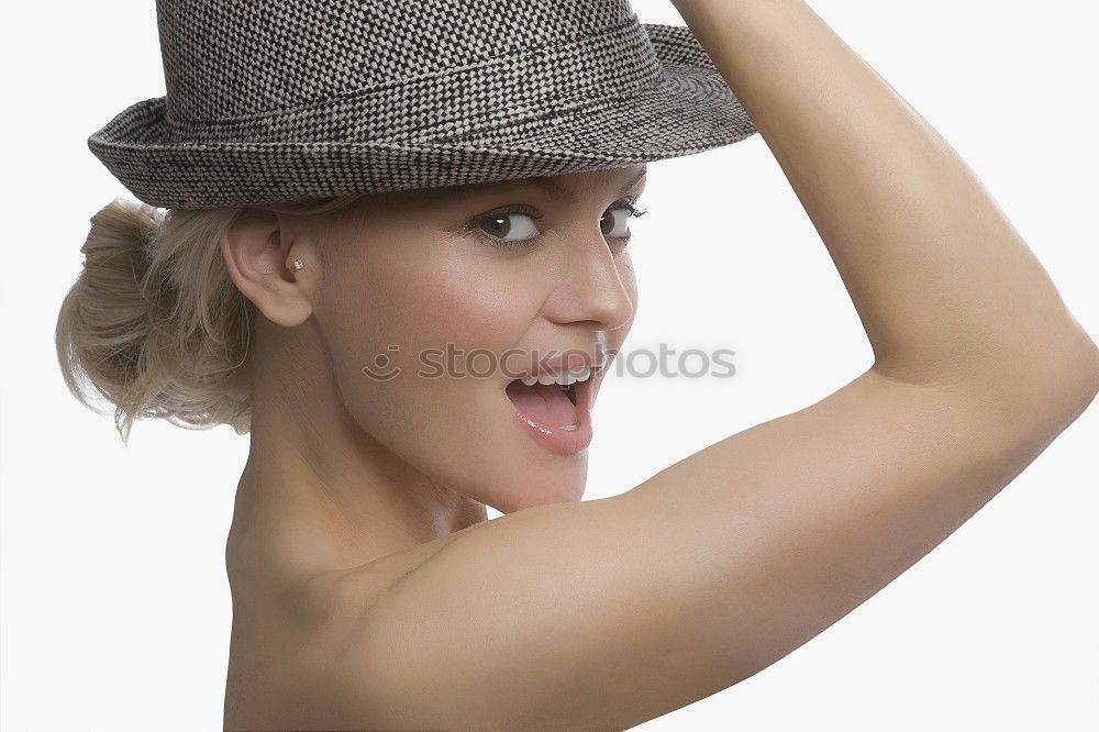 Similar – Image, Stock Photo Red haired woman covering her eyes