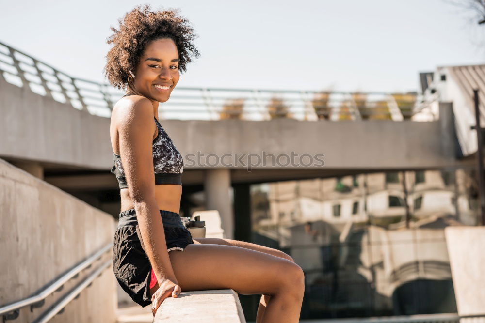 Similar – Image, Stock Photo Happy beautiful young woman wearing a swimming suit in a wooden foot bridge at the beach