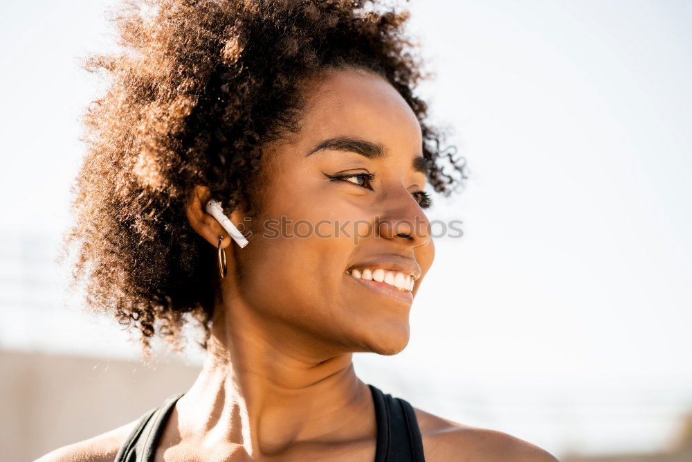 Similar – Image, Stock Photo Beautiful African girl with curly hair on the rooftop