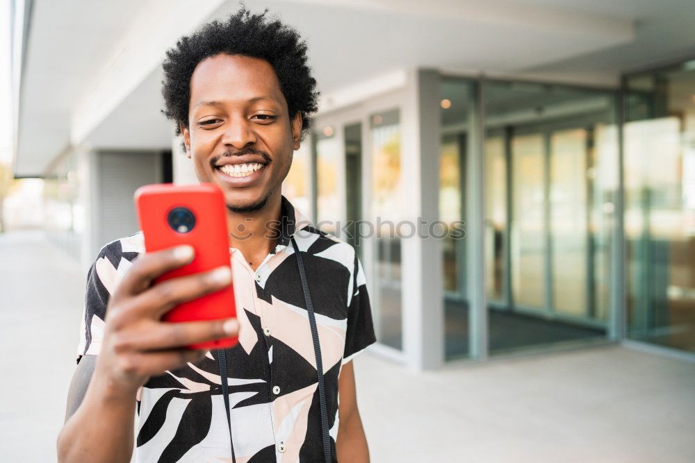 Image, Stock Photo American man using mobile in the street.