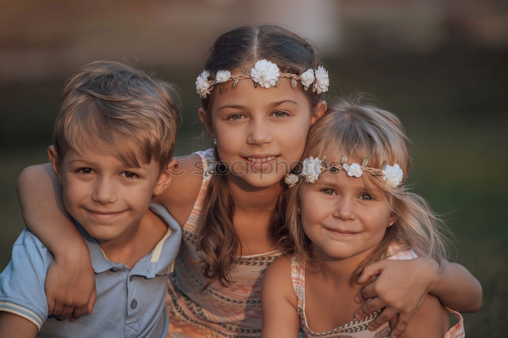 Similar – Image, Stock Photo Grandmother with her grandchildren sitting in the field
