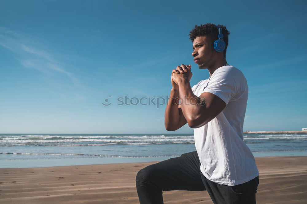 Image, Stock Photo shirtless young black man on the stairs
