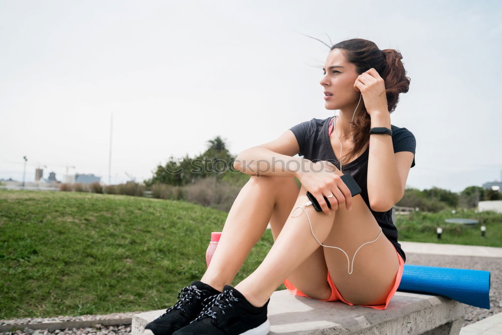 Similar – Image, Stock Photo Happy Arab woman, black curly hairstyle sitting on urban floor.