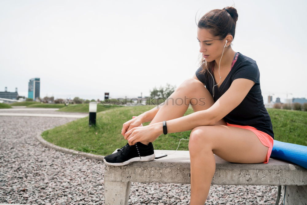 Similar – fit happy woman resting after do sport , running and workout