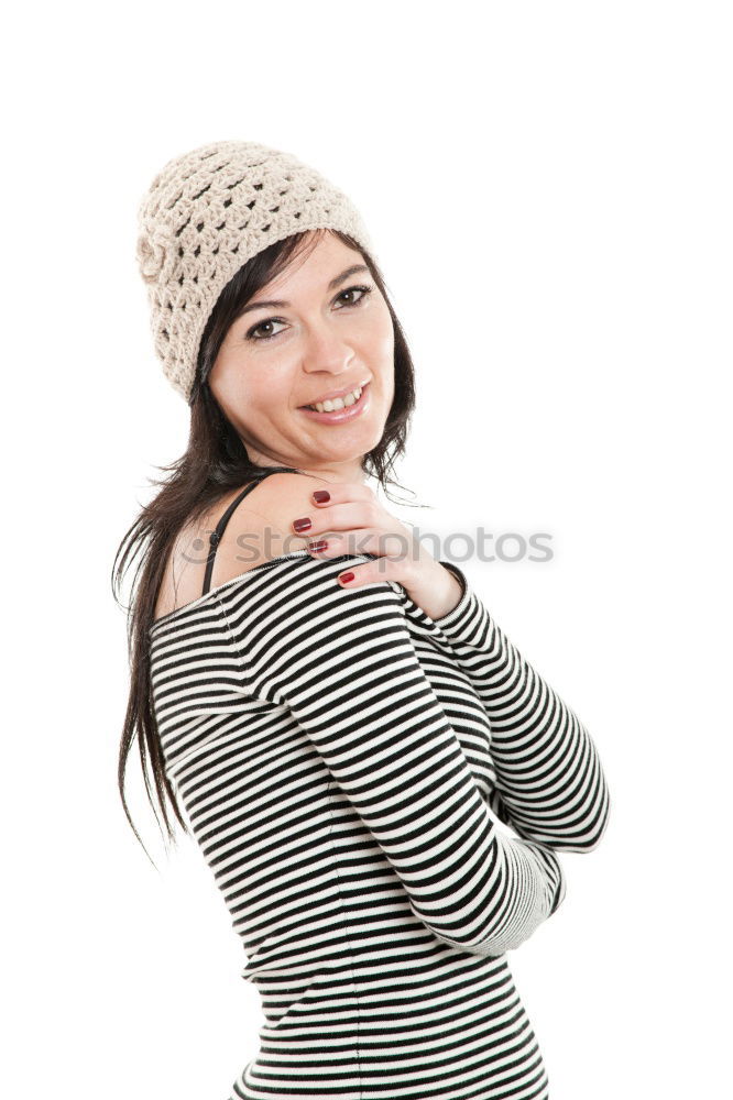 Image, Stock Photo Happy autumn or winter girl covering face with wool cap