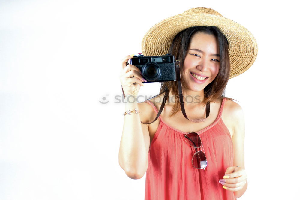 Similar – Image, Stock Photo Smiling girl with camera in the field