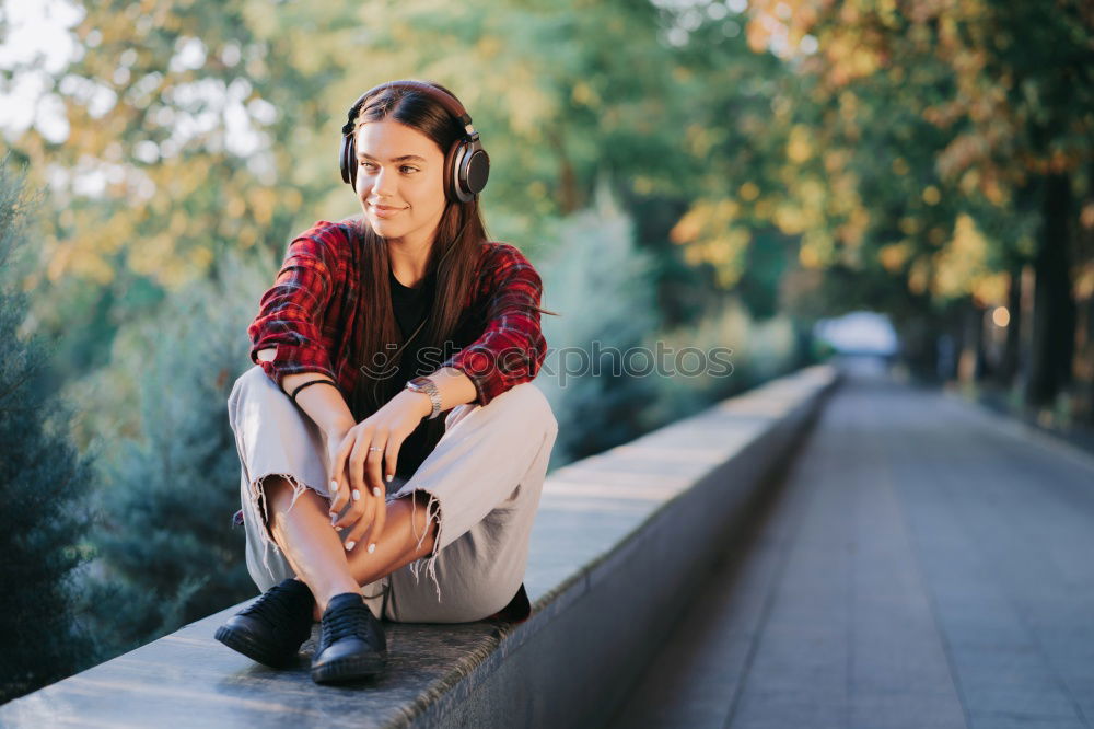 Similar – Image, Stock Photo Happy Teenage Girl Using Mobile In Park