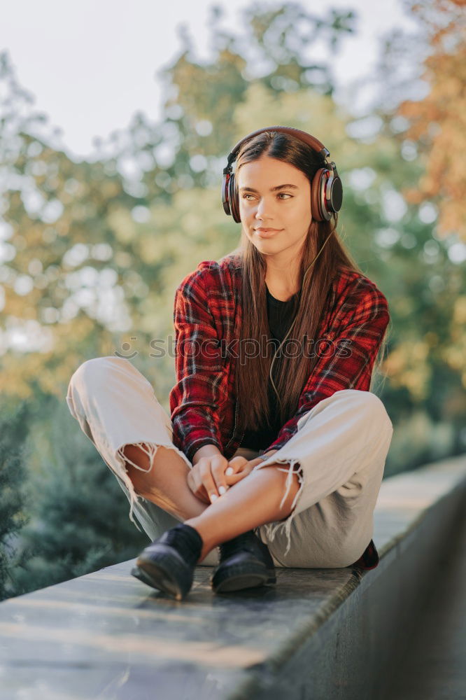 Similar – Image, Stock Photo Girl playing ukulele in garden chair