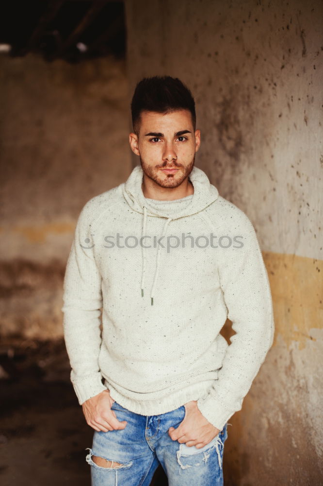 Similar – young man wearing suspenders in urban background