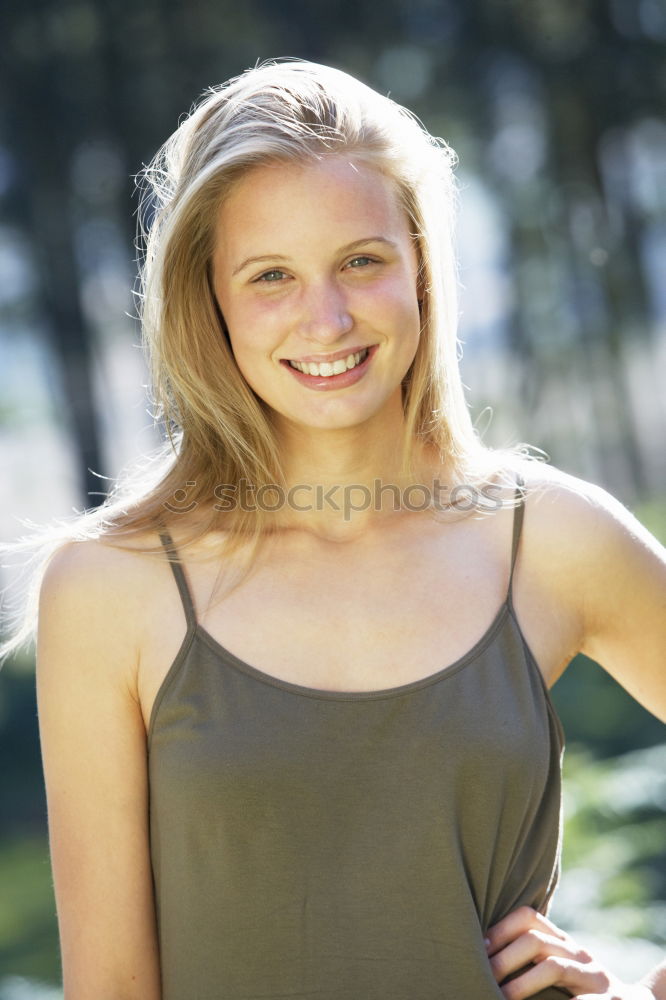 Similar – Image, Stock Photo Happy young woman in nature #1