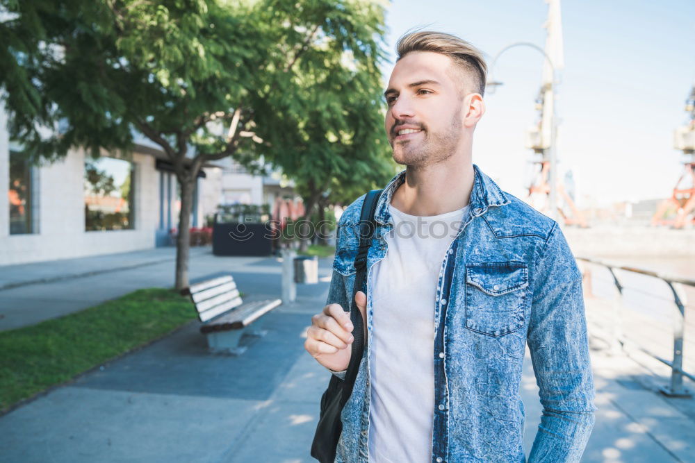 Similar – Image, Stock Photo Young man with mobile phone and fixed gear bicycle.