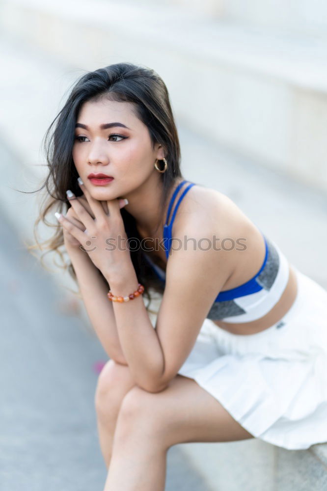 Similar – Image, Stock Photo Young Asian woman with posing in studio with hat