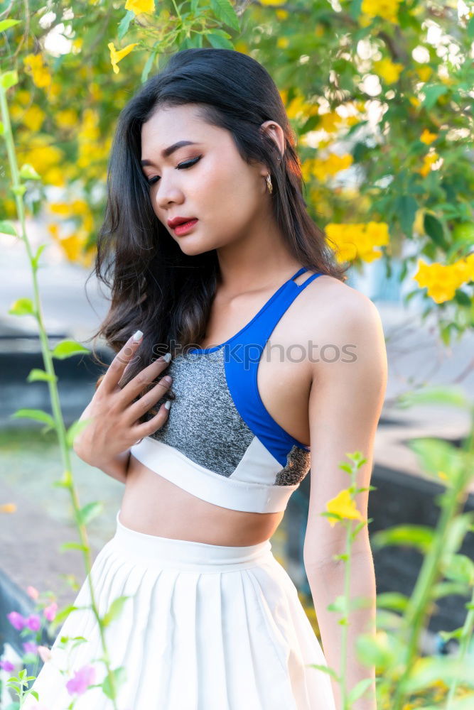 Image, Stock Photo Young woman with coconut drink on street