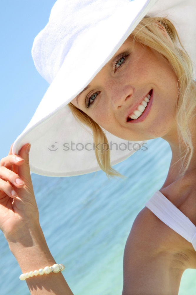 Similar – Image, Stock Photo Young Woman Portrait With White Beach Hat