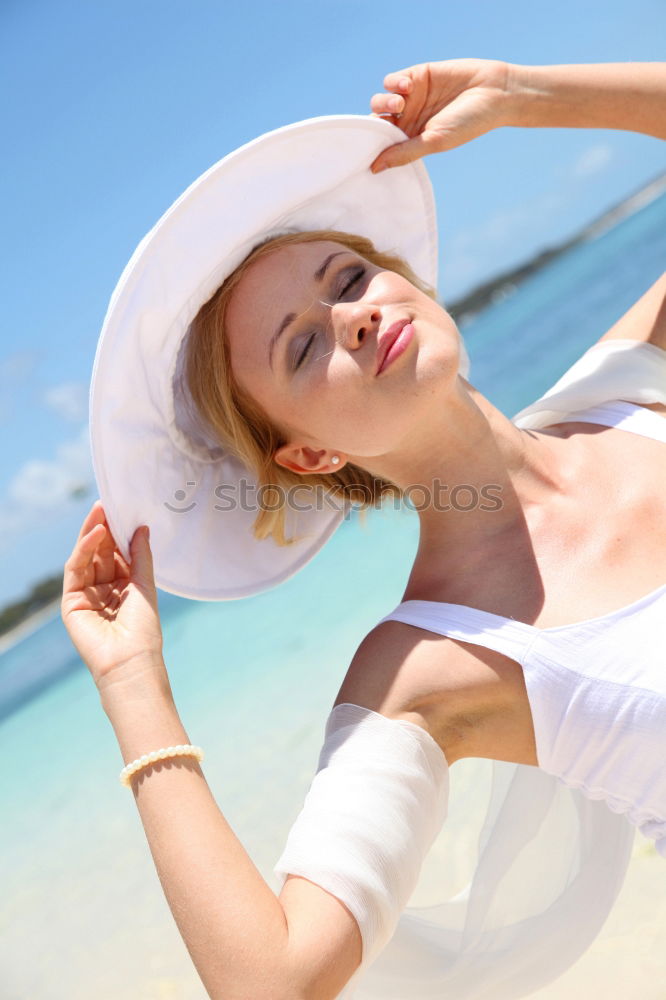 Similar – Image, Stock Photo Young Woman Portrait With White Beach Hat