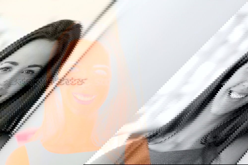 Similar – Image, Stock Photo Happy young woman seating in a restaurant