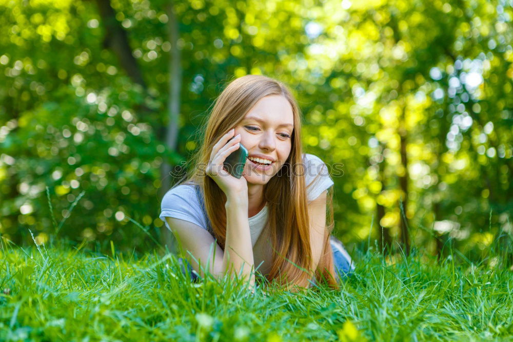 Similar – Image, Stock Photo Blonde girl drinking coffee in park sitting on grass