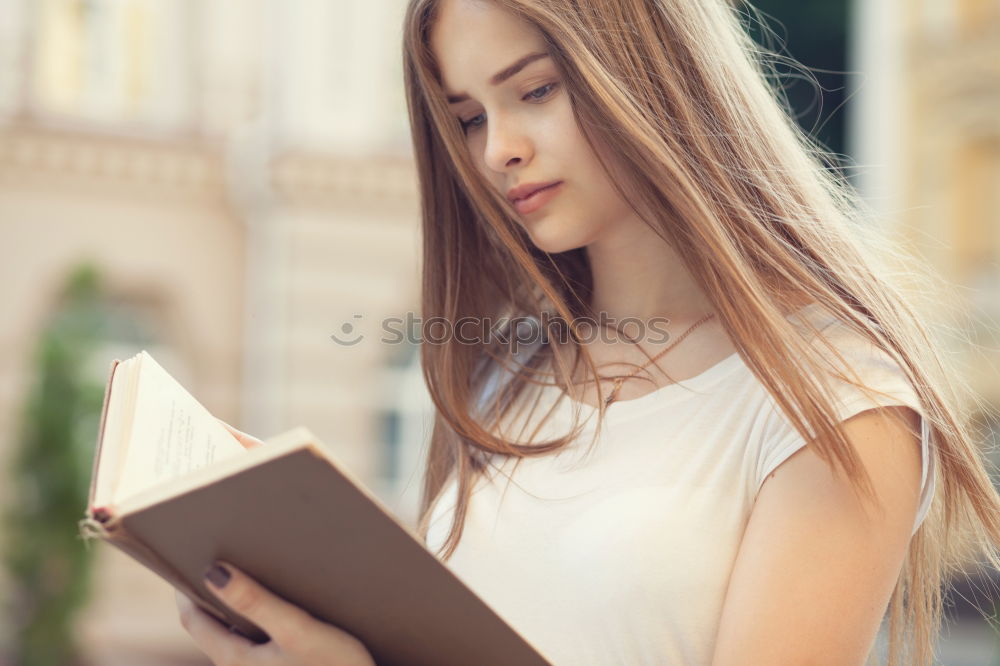 Similar – Image, Stock Photo Charming brunette on balcony in cityscape