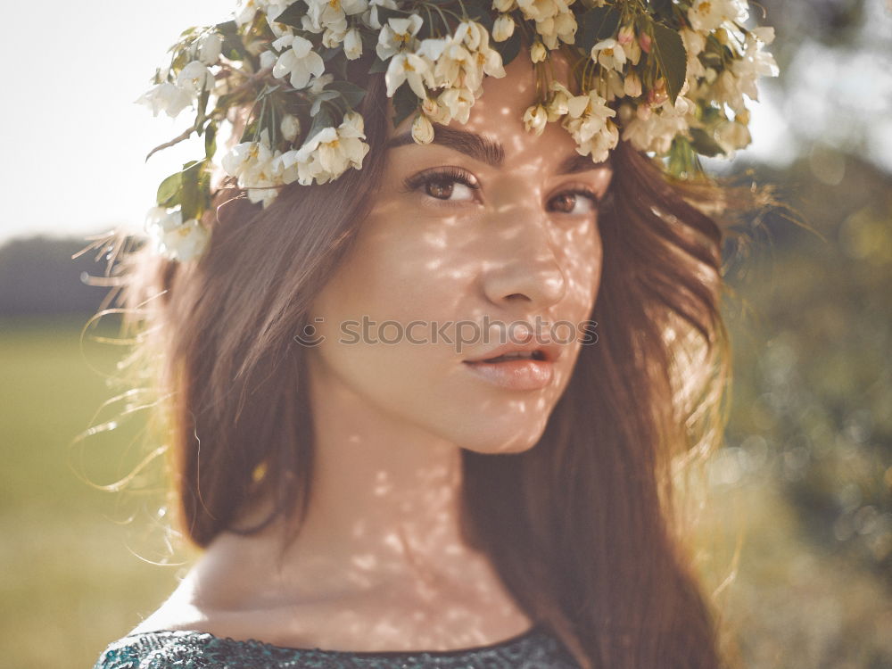 Similar – Image, Stock Photo Pretty woman standing with white flowers