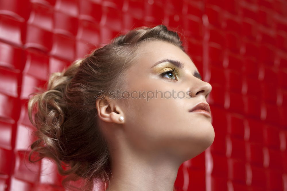 Similar – Image, Stock Photo Woman holds pennant in hand which has down arrow