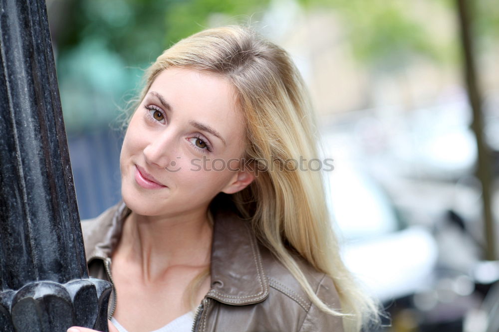 Similar – Image, Stock Photo Blond mature smiling woman on street