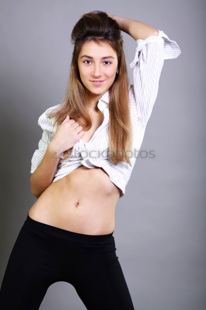 Similar – Image, Stock Photo Girl in casual clothes smiling in the metro.