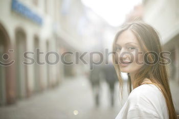 Image, Stock Photo Beautiful young blonde woman in urban background.