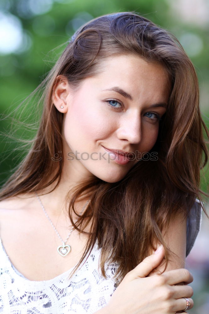 Similar – Image, Stock Photo Beautiful young woman with blue eyes smiling outdoors