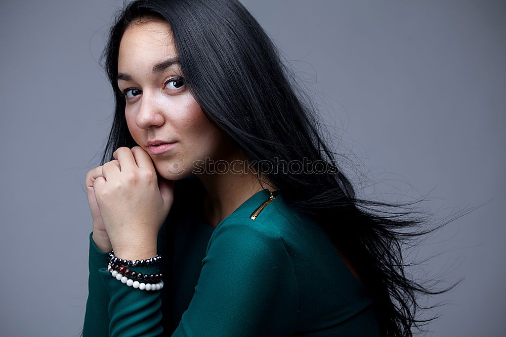 Similar – Image, Stock Photo Cheerful woman standing at handrail