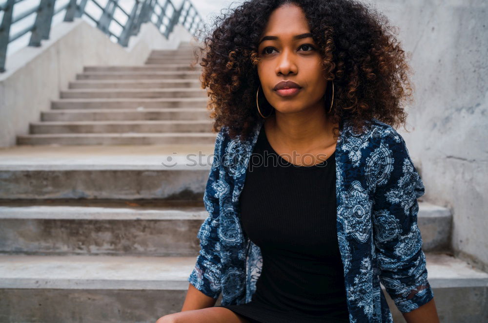 Similar – Image, Stock Photo close up of a pretty black woman with curly hair smiling and lying on bed looking at the camera