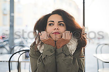 Similar – Image, Stock Photo Young girl with closed eyes wearing hat and scarf