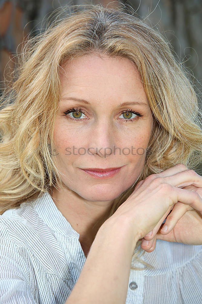Similar – Image, Stock Photo side portrait of young beautiful redhead woman with freckles and curls