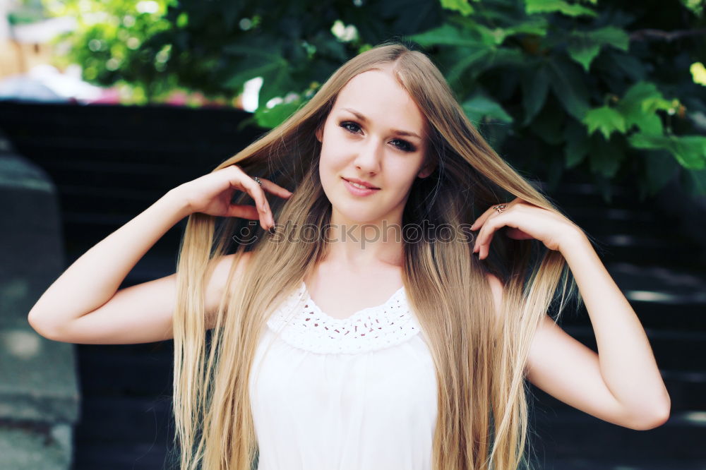 Similar – Image, Stock Photo Time to be happy Portrait of a smiling teenage girl