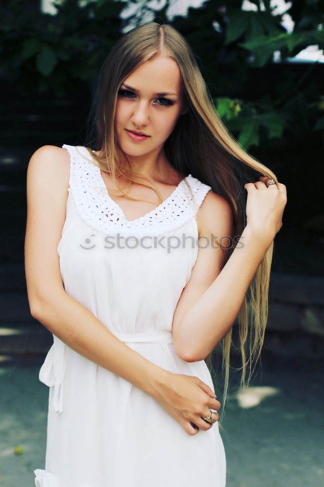 Similar – Image, Stock Photo Blond girl wearing casual clothes in the street.