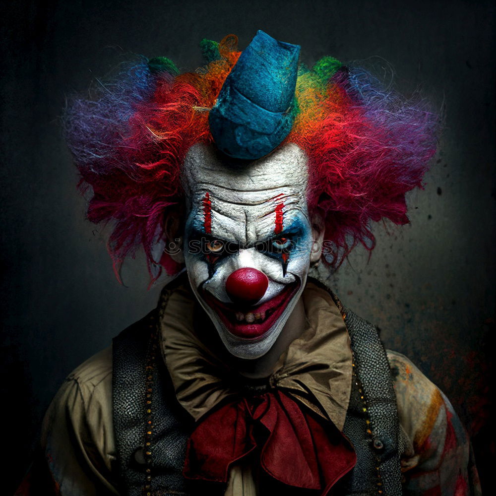 boy dressed as a clown on black background