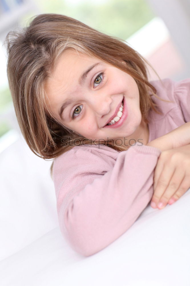 Similar – happy kid girl drinking tea for breakfast.