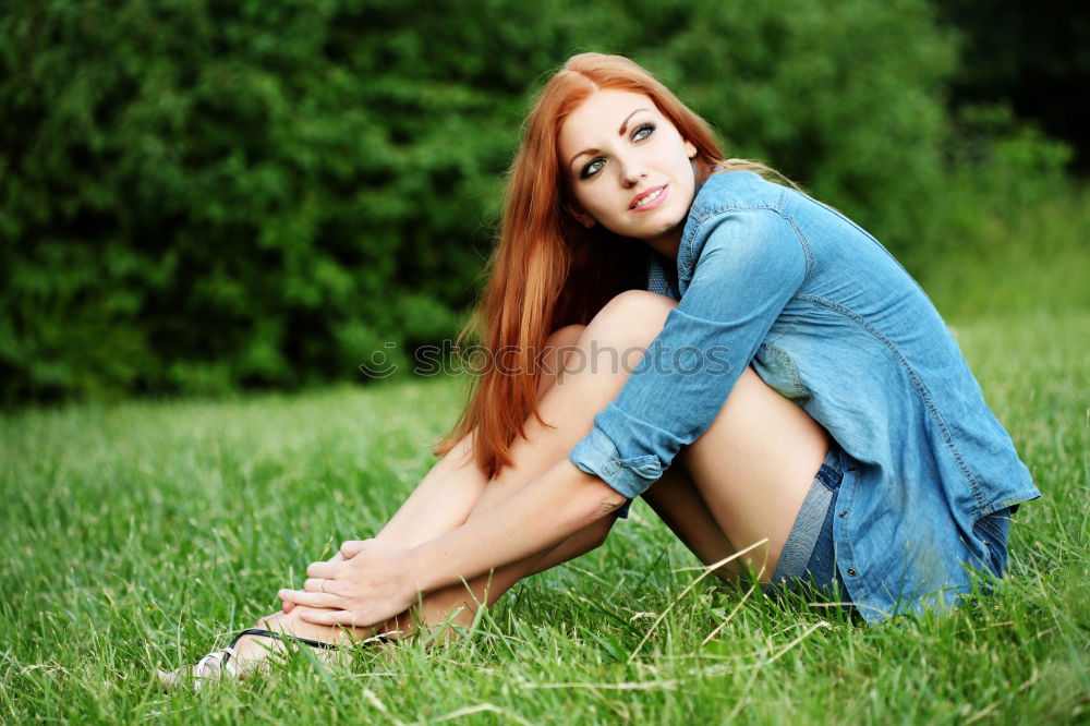 Similar – Pretty happy woman with red long hair