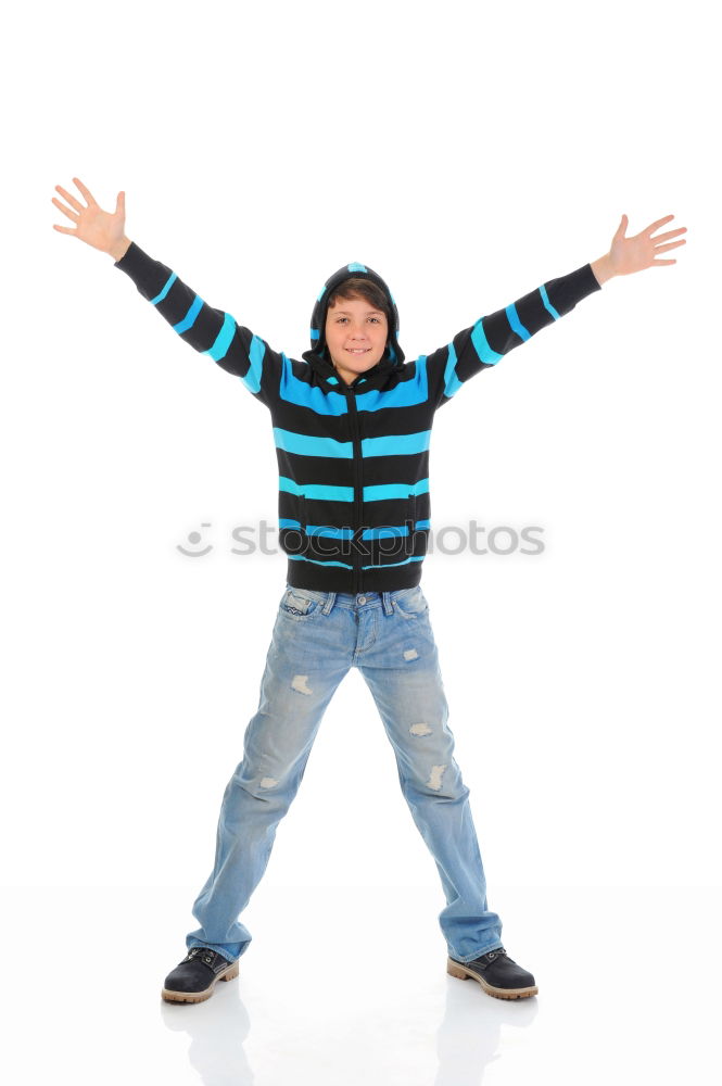 Similar – Image, Stock Photo A young teen wearing yellow T-shirt and jumping