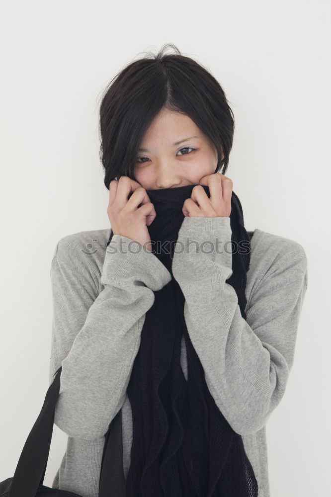 Similar – Image, Stock Photo woman peeking out from behind a sandstone pillar