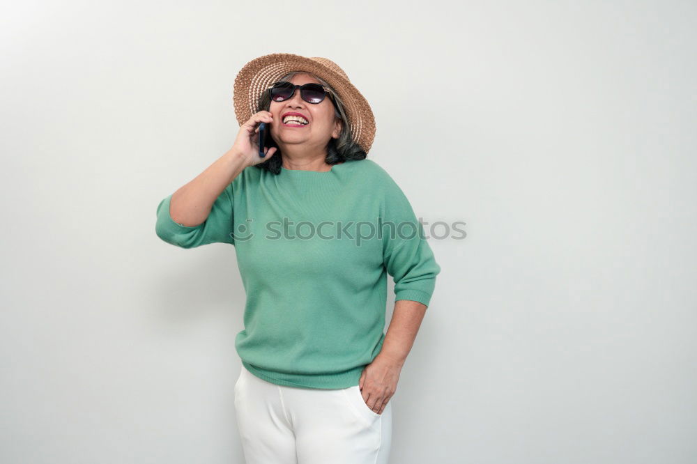 Similar – Image, Stock Photo Happy elderly woman on the mobile phone