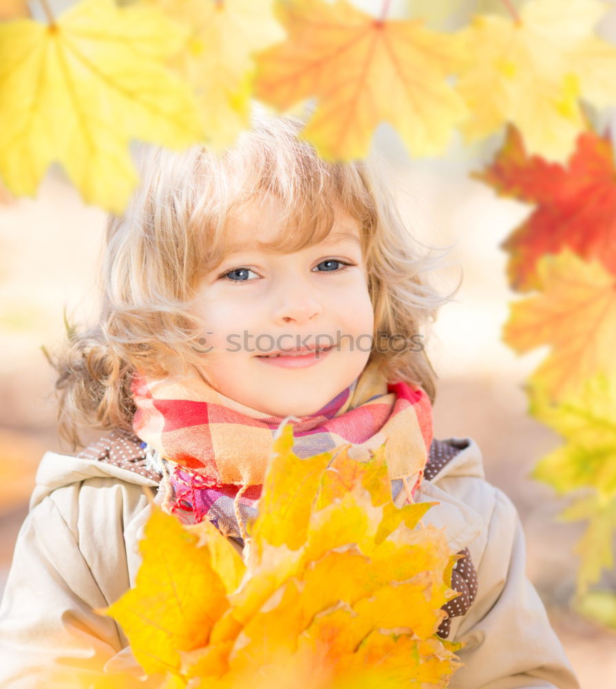 Similar – Image, Stock Photo Girl with bouquet from sheets in autumn