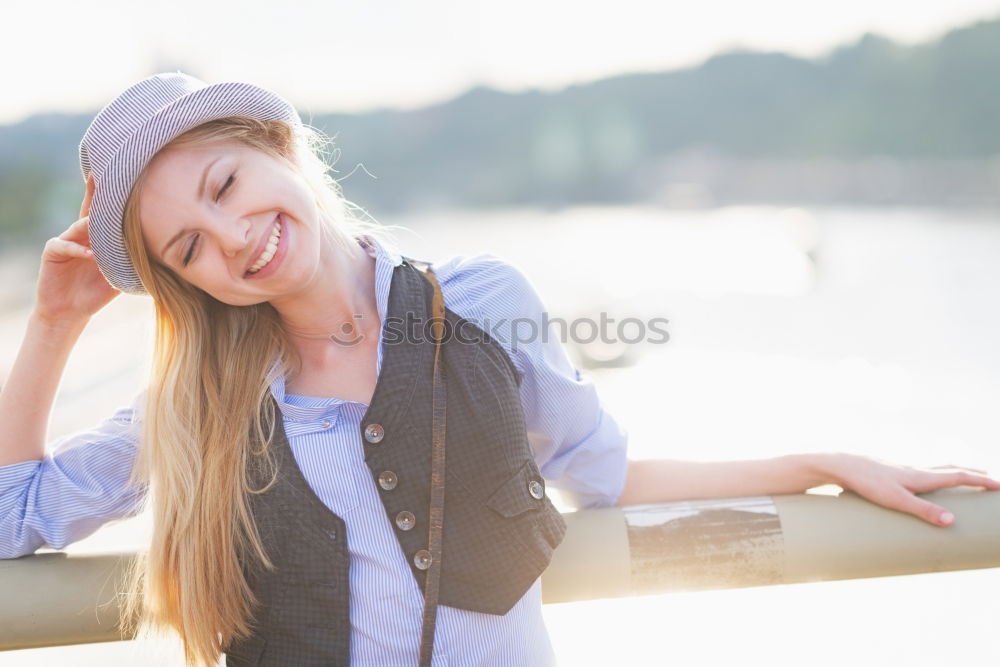 Similar – Young woman on a jetty Joy