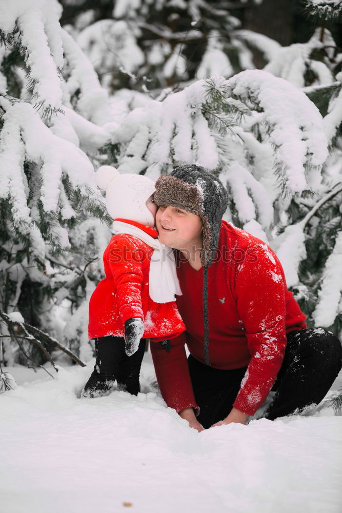 Similar – Image, Stock Photo Friends playing snowballs in woods