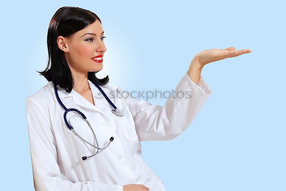 Similar – Image, Stock Photo Female therapist in white robe tying bandana of medical uniform