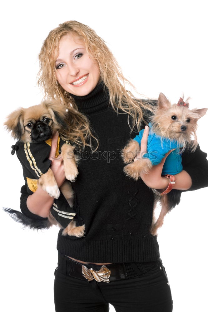 Similar – Young happy woman hugging her dog