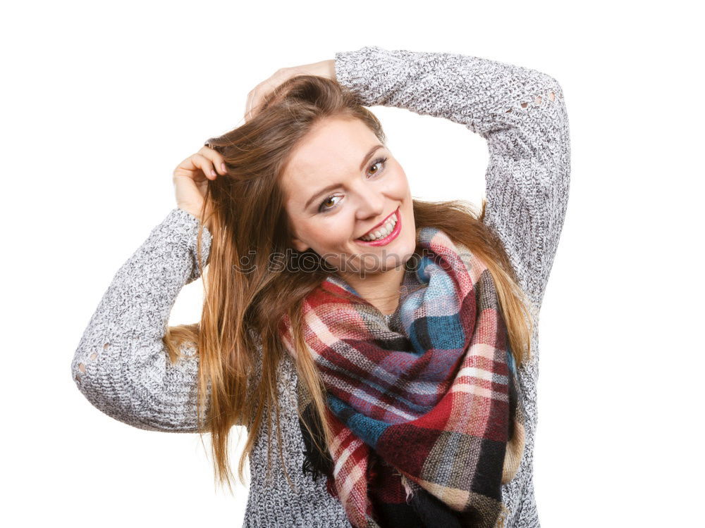 Similar – Image, Stock Photo Happy autumn or winter girl covering face with wool cap