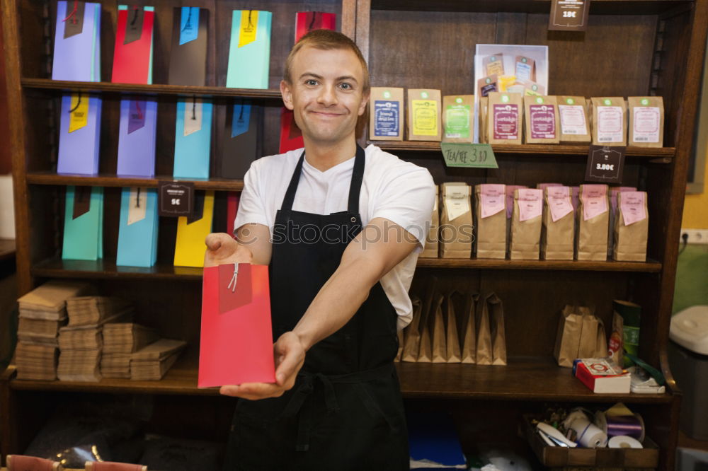 Similar – Image, Stock Photo smiling Barista girl in a coffee shop