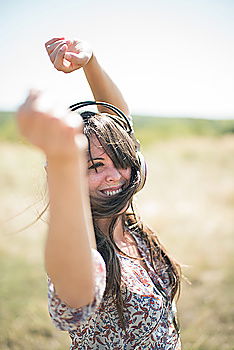 Image, Stock Photo Teenage girl making fun with bubbles