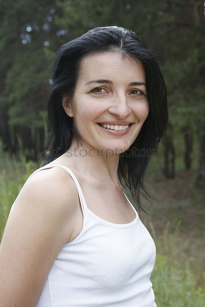 Similar – Image, Stock Photo Beautiful brunette in white on green